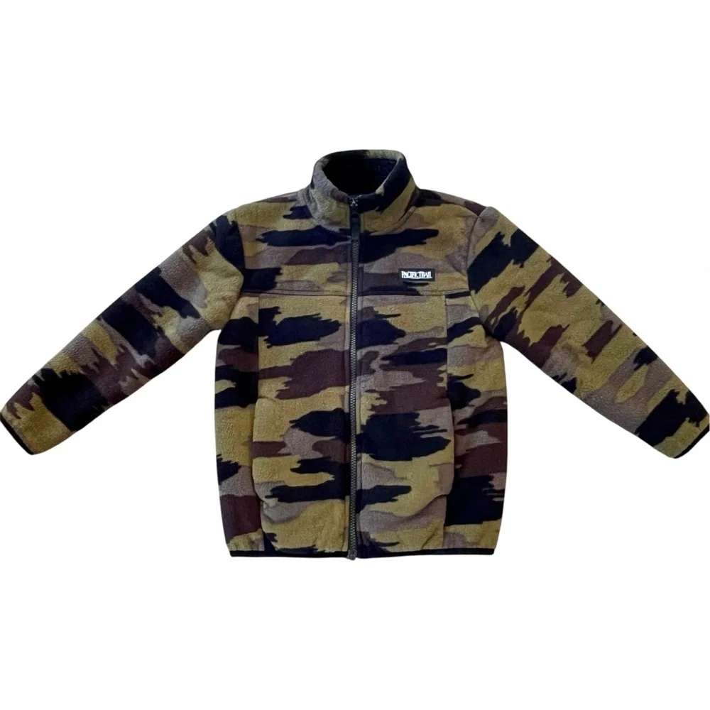 Boys Sherpa Lined Camouflage Full Zip Fleece Jacket Outerwear XS 5/6 Warm Thick